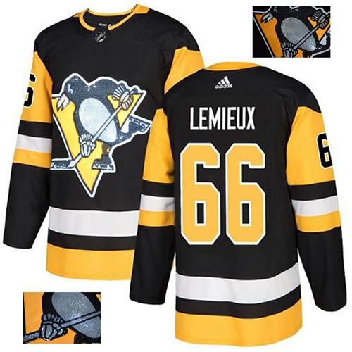 Adidas Penguins #66 Mario Lemieux Black Home Authentic Fashion Gold Stitched NHL Jersey